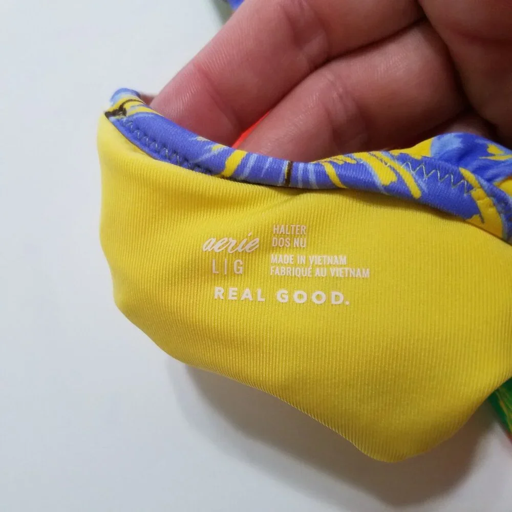 NWOT Aerie Floral Ruffle Halter Cut Out One Piece Swimsuit Size L - Picture 10 of 11